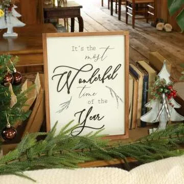 Framed It's The Most Wonderful Time of The Year Wall Decor Farmhouse Christmas Wall Art 3D XMAS Holiday Decor 12x16 Inch Brown