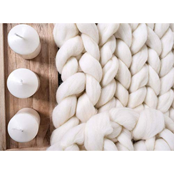 Chunky Knit Blanket Merino Wool Hand Made Throw Boho Bedroom Home Decor Giant Yarn (4040in(100100cm), White)