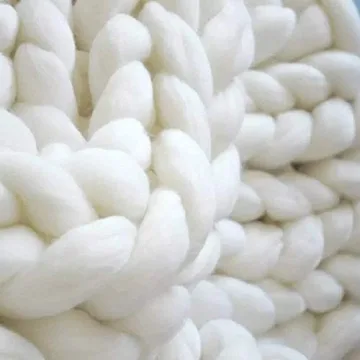 Chunky Knit Blanket Merino Wool Hand Made Throw Boho Bedroom Home Decor Giant Yarn (4040in(100100cm), White)