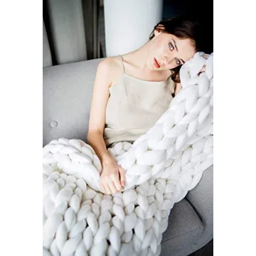 Chunky Knit Blanket Merino Wool Hand Made Throw Boho Bedroom Home Decor Giant Yarn (4040in(100100cm), White)