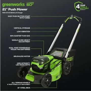 Greenworks 60V 21” Cordless Lawn Mower with LED Lights and Durable Aluminum Handles