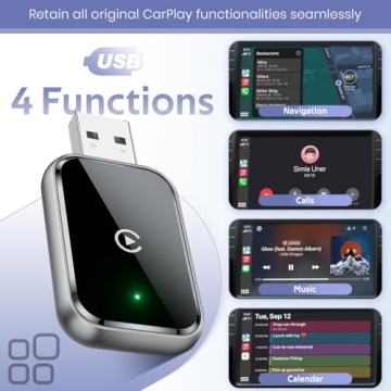 Wireless CarPlay Adapter for iPhone, Convert Wired to Wireless Apple CarPlay Adapter, Mini Size with Extension Cable USB & USB-C/Type-C, Stable Control & No Delay, Black