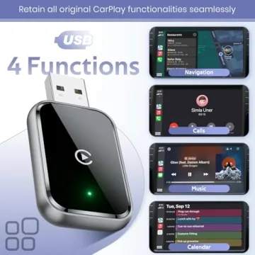 Wireless CarPlay Adapter for iPhone, Convert Wired to Wireless Apple CarPlay Adapter, Mini Size with Extension Cable USB & USB-C/Type-C, Stable Control & No Delay, Black