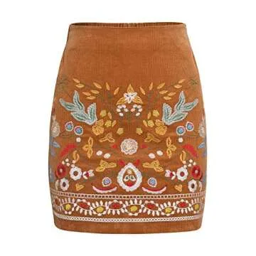 BerryGo Women's High Waist Embroidered Mini Skirt Boho Floral Pencil Skirt Yellow S