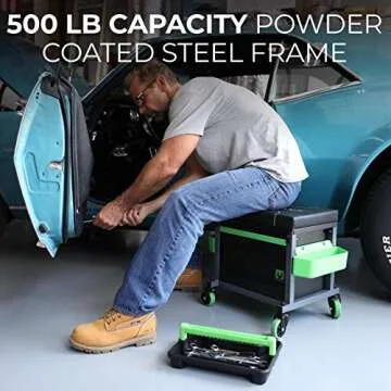 MYCHANIC Garage Rolling Toolbox Stool - Safe & Adjustable