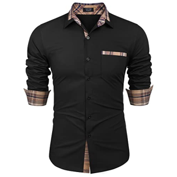 COOFANDY Men's Long Sleeve Casual Dress Shirt - Stylish Button Up in Black