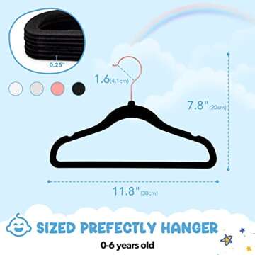 HOUSE DAY Velvet Baby Hangers for Closet, Kids Hangers Velvet 60 Pack, Non Slip Toddler Hangers 11.8 Inch, Cute Baby Clothes Hangers, Durable Childrens Hangers Newborn Hangers for Baby Clothes- Black