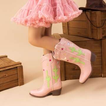 DREAM PAIRS Girls Cowboy Boots - Stylish Western Mid Calf Design