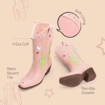 DREAM PAIRS Girls Cowboy Boots with Stylish Western Flair