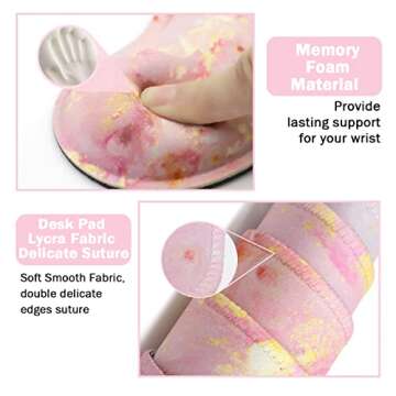 Keyboard Mouse Pad Set, Extended Mouse Pad+Keyboard Wrist Rest Support, Memory Foam Ergonomic Easy Typing, 3Pcs (35.4×15.7 in) Desk Pad Set for Home Office Study Game- Pink Gold Marble