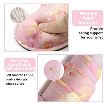 Keyboard Mouse Pad Set, Extended Mouse Pad+Keyboard Wrist Rest Support, Memory Foam Ergonomic Easy Typing, 3Pcs (35.4×15.7 in) Desk Pad Set for Home Office Study Game- Pink Gold Marble