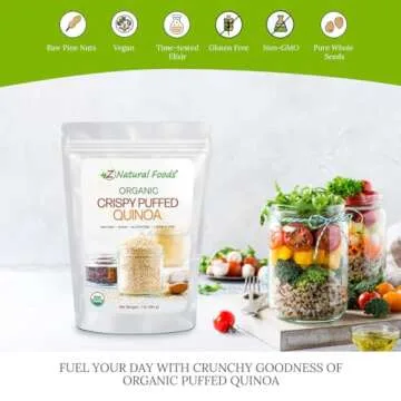Z Natural Foods Organic Crispy Puffed Quinoa - Real Crisped Quinoa Vegan Superfood - Healthy Quinoa Crisps Snacks for Adults & Kids - Crispy Quinoa Puffs for Baking, Snacks, Yogurts, Gluten-Free, 1 lb