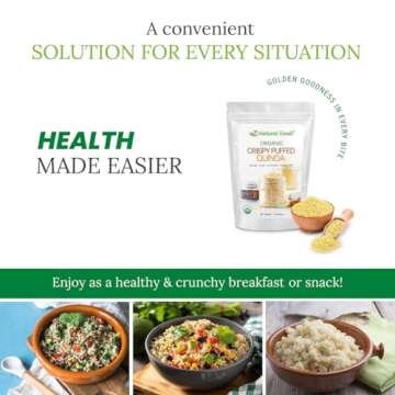 Z Natural Foods Organic Crispy Puffed Quinoa - Real Crisped Quinoa Vegan Superfood - Healthy Quinoa Crisps Snacks for Adults & Kids - Crispy Quinoa Puffs for Baking, Snacks, Yogurts, Gluten-Free, 1 lb