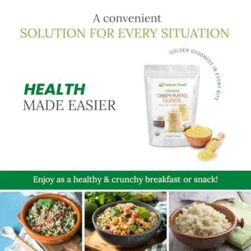 Z Natural Foods Organic Crispy Puffed Quinoa - Real Crisped Quinoa Vegan Superfood - Healthy Quinoa Crisps Snacks for Adults & Kids - Crispy Quinoa Puffs for Baking, Snacks, Yogurts, Gluten-Free, 1 lb