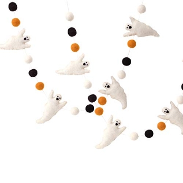 Glaciart One Felt Balls & Ghosts Garland - Handmade Halloween Decor