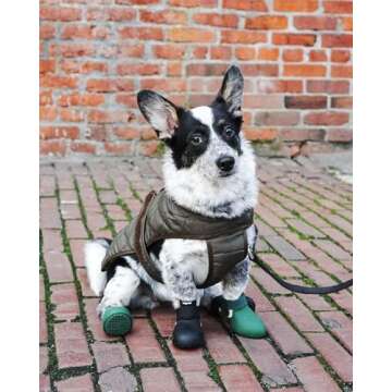 Wagwear WagWellies Waterproof Dog Boots | Rubber Booties for Winter Weather | Secure Fit Non-Slip Paw Shoes for Rain, Cold, Snow, Ice, Salt Protection | Easy On/Off Slip-On - Green - XXS