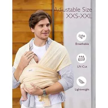 Momcozy Baby Carrier AirMesh - The Perfect Summer Sling for Newborns to Toddler 8-35 lbs - Cooling Fabric Baby Wrap, Lightweight, Ergonomic, and Easy to Wear, Beige