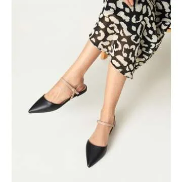 Arromic Women‘s Pointed Toe Slingback Flats Shoes for Work Office Casual Dress Black