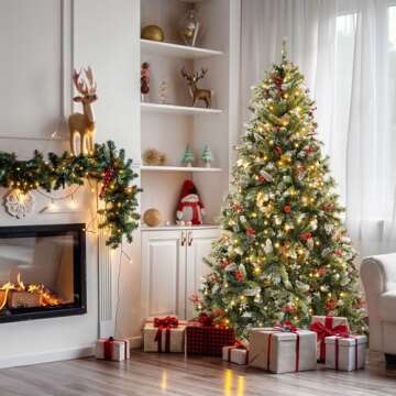 YITAHOME Pre-lit Pre-Decorated Pine Artificial Christmas Tree, 7.5FT Artificial Hinged Xmas Tree wit...