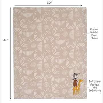 Lambs & Ivy Baby Noah Bear/Giraffe/Alligator Appliqued Taupe Fleece Baby Blanket