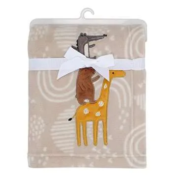 Lambs & Ivy Baby Noah Bear/Giraffe/Alligator Appliqued Taupe Fleece Baby Blanket