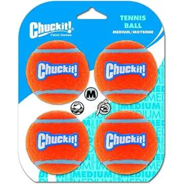 Chuckit! Dog Tennis Ball Dog Toy, Medium (2.5 Inch Diameter) for dogs 20-60 lbs, Pack of 4