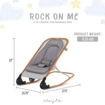 Dream on Me Rock With Me 2-in-1 Baby Rocker and Stationary Seat, Baby Rocker Seat for Infant with Removable Toy Bar, Baby Rocker Chair with Soothing Music & Vibration, 0-6 Months, Upto 20 Lbs