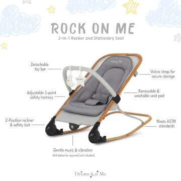 Dream on Me Rock With Me 2-in-1 Baby Rocker and Stationary Seat, Baby Rocker Seat for Infant with Removable Toy Bar, Baby Rocker Chair with Soothing Music & Vibration, 0-6 Months, Upto 20 Lbs