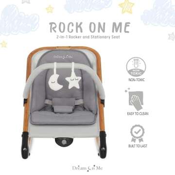 Dream on Me Rock With Me 2-in-1 Baby Rocker and Stationary Seat, Baby Rocker Seat for Infant with Removable Toy Bar, Baby Rocker Chair with Soothing Music & Vibration, 0-6 Months, Upto 20 Lbs