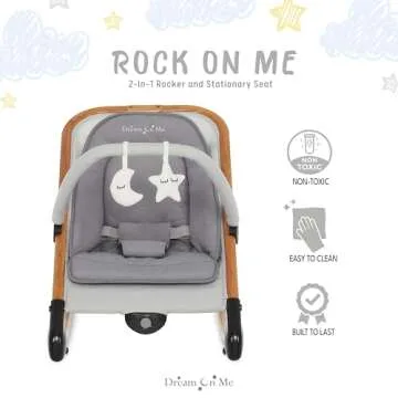Dream on Me Rock With Me 2-in-1 Baby Rocker and Stationary Seat, Baby Rocker Seat for Infant with Removable Toy Bar, Baby Rocker Chair with Soothing Music & Vibration, 0-6 Months, Upto 20 Lbs