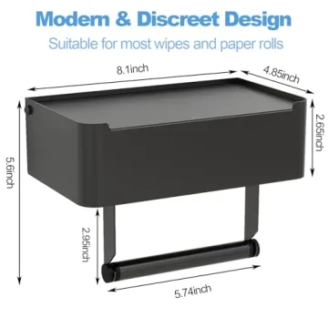 Stainless Steel Toilet Paper Holder with Shelf - Matte Black