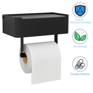 Stainless Steel Toilet Paper Holder with Shelf - Matte Black
