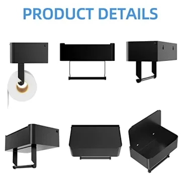 Stainless Steel Toilet Paper Holder with Shelf - Matte Black