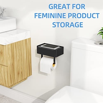 Stainless Steel Toilet Paper Holder with Shelf - Matte Black