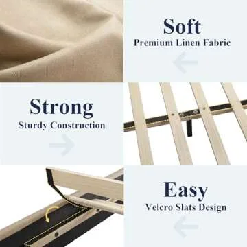 Allewie Queen Size Bed Frame with Adjustable Headboard, Upholstered Platform Bed with Wood Slats, Heavy Duty Mattress Foundation, No Box Spring Needed, Noise-Free, Easy Assembly, Beige