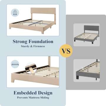 Allewie Queen Size Bed Frame with Adjustable Headboard, Upholstered Platform Bed with Wood Slats, Heavy Duty Mattress Foundation, No Box Spring Needed, Noise-Free, Easy Assembly, Beige