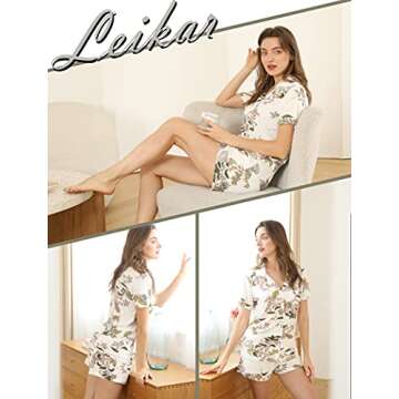 Leikar Pajama Sets For Women 2 Piece Floral Pajama Set Short Sleeve Pjs