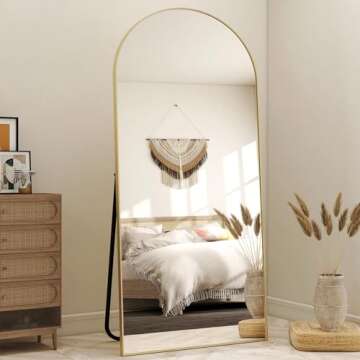 HARRITPURE 71"x30" Arched Full Length Mirror Free Standing Leaning Mirror Hanging Mounted Mirror Aluminum Frame Modern Simple Home Decor for Living Room Bedroom Cloakroom, Gold
