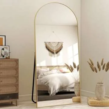 HARRITPURE 71"x30" Arched Full Length Mirror Free Standing Leaning Mirror Hanging Mounted Mirror Aluminum Frame Modern Simple Home Decor for Living Room Bedroom Cloakroom, Gold