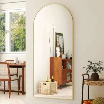 HARRITPURE 71"x30" Arched Full Length Mirror Free Standing Leaning Mirror Hanging Mounted Mirror Aluminum Frame Modern Simple Home Decor for Living Room Bedroom Cloakroom, Gold