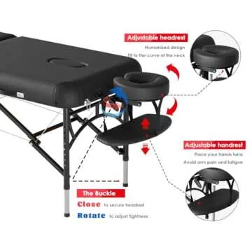 CLORIS 84" Professional Massage Table Portable 2 Folding Lightweight Facial Solon Spa Tattoo Bed Height Adjustable with Carrying Bag & Aluminium Leg Hold Up to 1100LBS