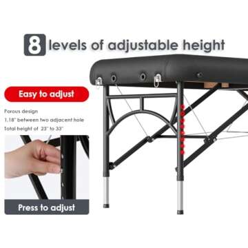 CLORIS 84" Professional Massage Table Portable 2 Folding Lightweight Facial Solon Spa Tattoo Bed Height Adjustable with Carrying Bag & Aluminium Leg Hold Up to 1100LBS