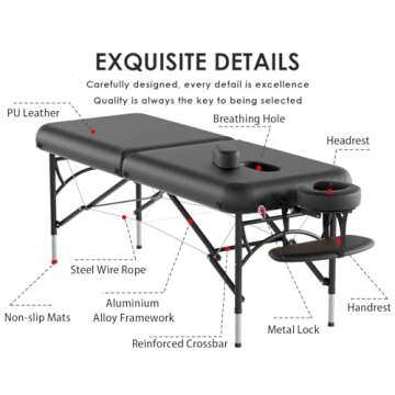 CLORIS 84" Professional Massage Table Portable 2 Folding Lightweight Facial Solon Spa Tattoo Bed Height Adjustable with Carrying Bag & Aluminium Leg Hold Up to 1100LBS
