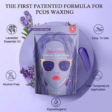 GLAM REBELS PCOSWAX Hard Wax Beads, 1lb Lavender Wax Beans For Sensitive Skin, Waxing For Face Chin Eyebrow Leg Bikini Brazilian, Gentle Waxing For Coarse Hair Removal Women At Home