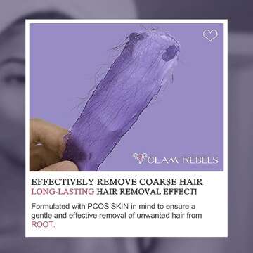 GLAM REBELS PCOSWAX Hard Wax Beads, 1lb Lavender Wax Beans For Sensitive Skin, Waxing For Face Chin Eyebrow Leg Bikini Brazilian, Gentle Waxing For Coarse Hair Removal Women At Home