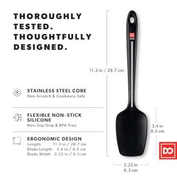DI ORO Seamless Series Silicone Spoon Spatula - BPA Free Pro-Grade Non-Stick 600ºF Heat-Resistant Rubber Spoonula - Versatile Silicone Kitchen Scraper Utensil for Baking and Cooking (Black)