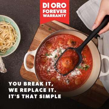 DI ORO Seamless Series Silicone Spoon Spatula - BPA Free Pro-Grade Non-Stick 600ºF Heat-Resistant Rubber Spoonula - Versatile Silicone Kitchen Scraper Utensil for Baking and Cooking (Black)