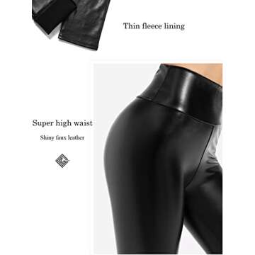 CLIV Faux Leather Leggings for Women Stretch High Waisted Leather Pants Tummy Control(Black,M)