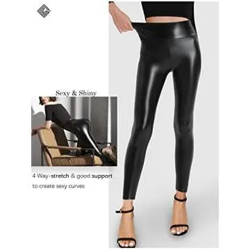 CLIV Faux Leather Leggings for Women Stretch High Waisted Leather Pants Tummy Control(Black,M)
