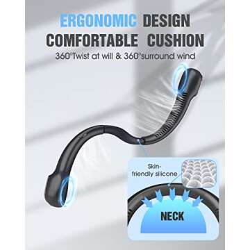 Bladeless Neck Fan, Portable, Rechargeable, Personal and Hands Free Around the Neck Fan, 3 Speeds 4000mAh Battery Operated Wearable Cooling USB Hanging Fan for Office, Travel, Outdoor